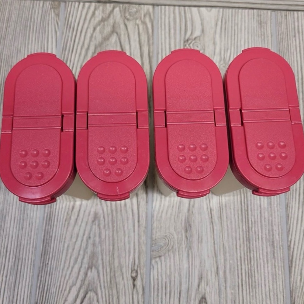 4 Tupperware‎ Large Modular Mates Spice Containers Hot Pink Shaker Lid Cover Vtg